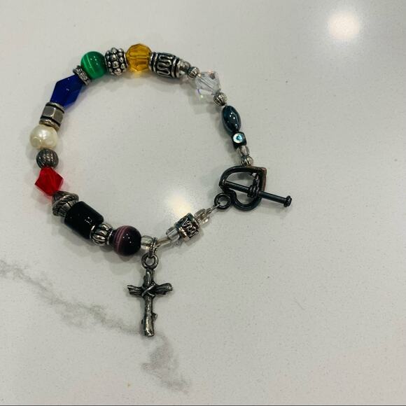 Silver beaded handmade prayer bead bracelet 7.25" long - Picture 4 of 4